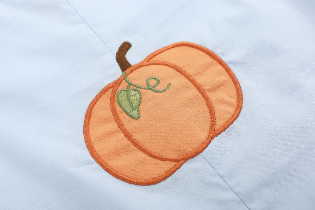 Light Blue Pumpkin Applique Overalls - Lil Cactus