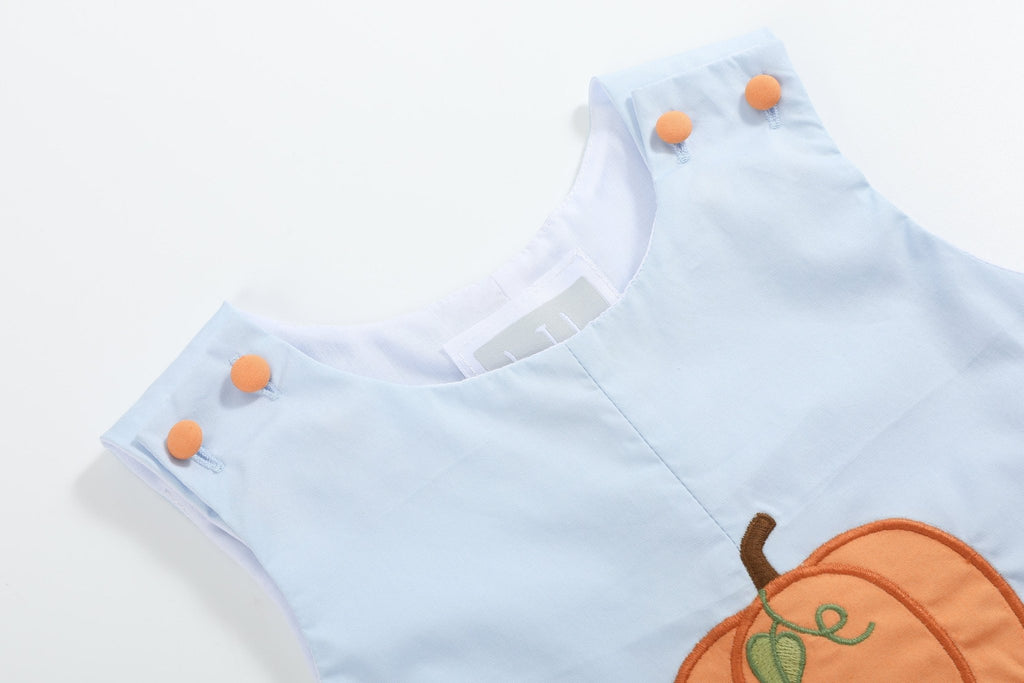 Light Blue Pumpkin Applique Overalls - Lil Cactus