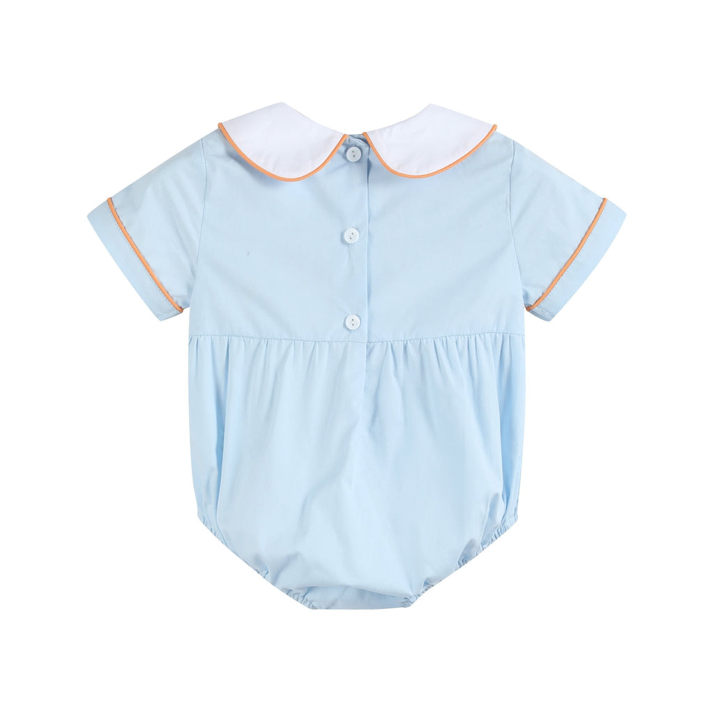 Light Blue Pumpkin Vine Smocked Collared Romper - Lil Cactus