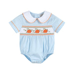 Light Blue Pumpkin Vine Smocked Collared Romper - Lil Cactus