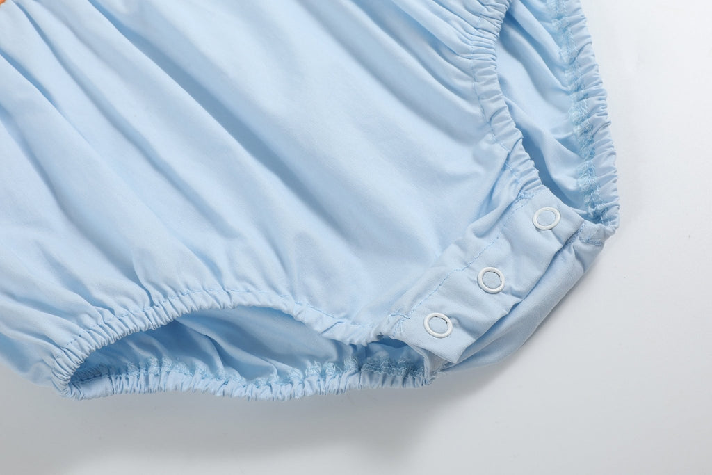 Light Blue Pumpkin Vine Smocked Collared Romper - Lil Cactus