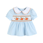 Light Blue Pumpkin Vine Smocked Dress and Bloomers - Lil Cactus
