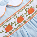 Light Blue Pumpkin Vine Smocked Dress and Bloomers - Lil Cactus