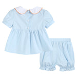 Light Blue Pumpkin Vine Smocked Dress and Bloomers - Lil Cactus