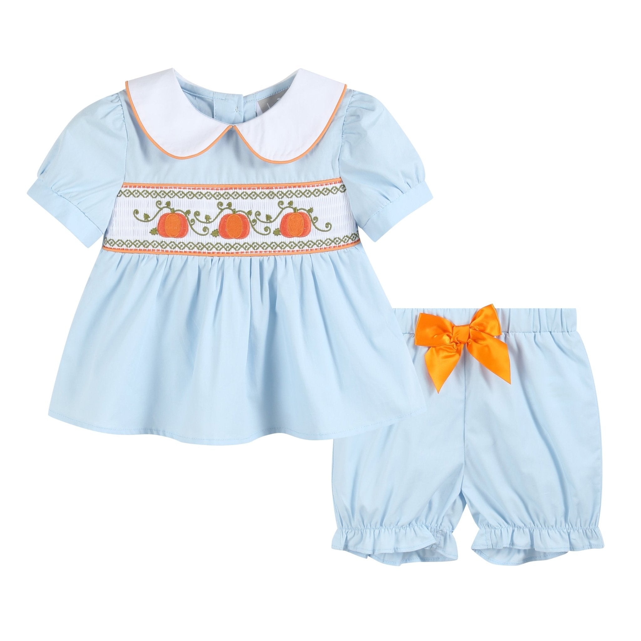 Lil Cactus Baby Dress Ð Light Blue Pumpkin Vine Smocked Dress and Bloomers 12-18M, Outfit, Cotton Lil Cactus Baby Dress Ð Light Blue Pumpkin Vine Smocked Dress and Bloomers 12-18M, Outfit, Cotton