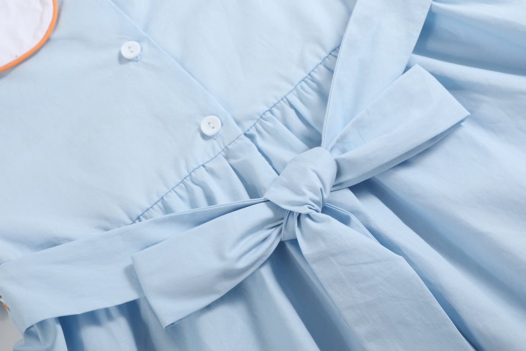 Light Blue Pumpkin Vine Smocked Dress - Lil Cactus