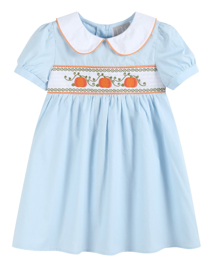 Light Blue Pumpkin Vine Smocked Dress - Lil Cactus