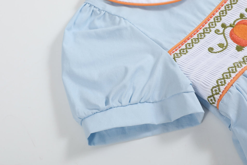 Light Blue Pumpkin Vine Smocked Dress - Lil Cactus