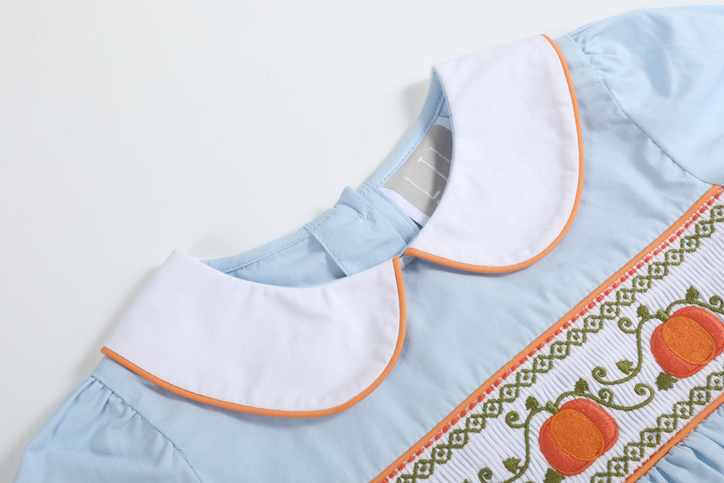 Light Blue Pumpkin Vine Smocked Dress - Lil Cactus