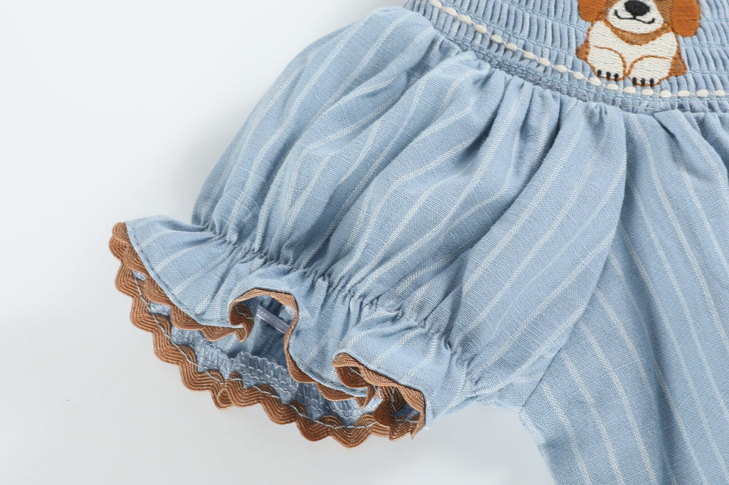 Light Blue Puppy Smocked Bishop Dress - Lil Cactus