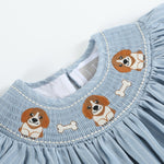 Light Blue Puppy Smocked Bishop Dress - Lil Cactus