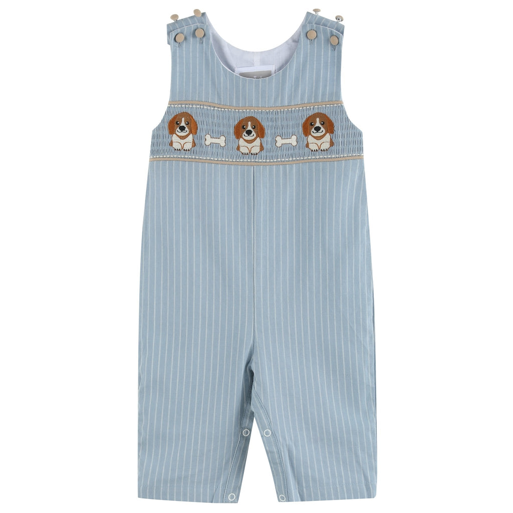 Light Blue Puppy Smocked Overalls - Lil Cactus