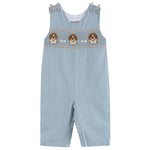 Light Blue Puppy Smocked Overalls - Lil Cactus