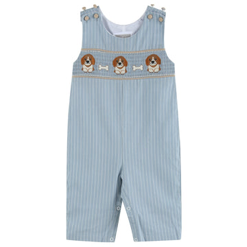 Light Blue Puppy Smocked Overalls - Lil Cactus