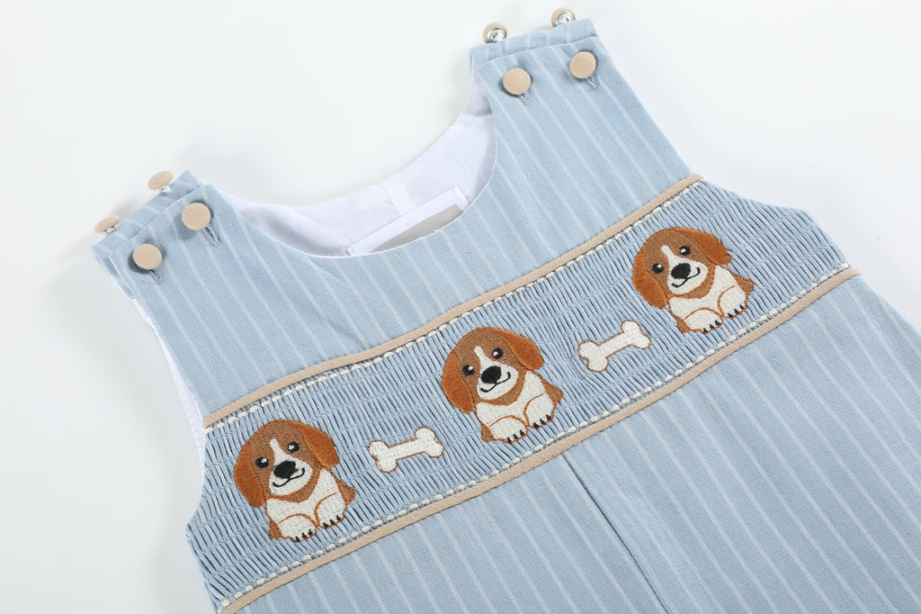 Light Blue Puppy Smocked Overalls - Lil Cactus