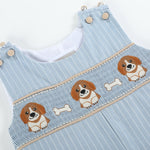 Light Blue Puppy Smocked Overalls - Lil Cactus