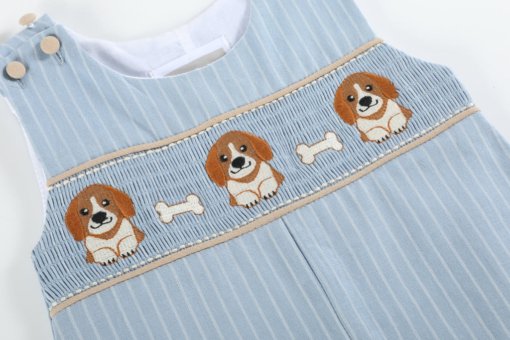 Light Blue Puppy Smocked Overalls - Lil Cactus