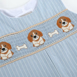 Light Blue Puppy Smocked Overalls - Lil Cactus