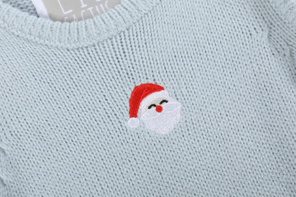 Light Blue Santa Knit Romper - Lil Cactus