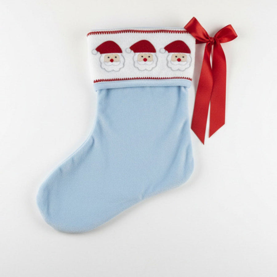 Light Blue Santa Smocked Christmas Stocking - Lil Cactus