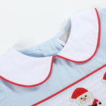 Light Blue Santa Smocked Dress and Bloomers - Lil Cactus