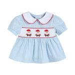 Light Blue Santa Smocked Dress and Bloomers - Lil Cactus