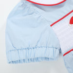 Light Blue Santa Smocked Dress and Bloomers - Lil Cactus