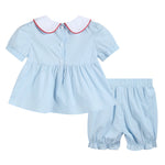 Light Blue Santa Smocked Dress and Bloomers - Lil Cactus