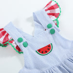 Light Blue Seersucker and Gingham Watermelon Ruffle Romper - Lil Cactus