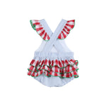 Light Blue Seersucker and Gingham Watermelon Ruffle Romper - Lil Cactus