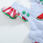 Light Blue Seersucker and Gingham Watermelon Ruffle Romper - Lil Cactus