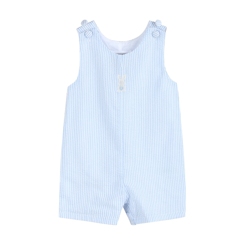 Light Blue Seersucker Easter Bunny Overalls - Lil Cactus