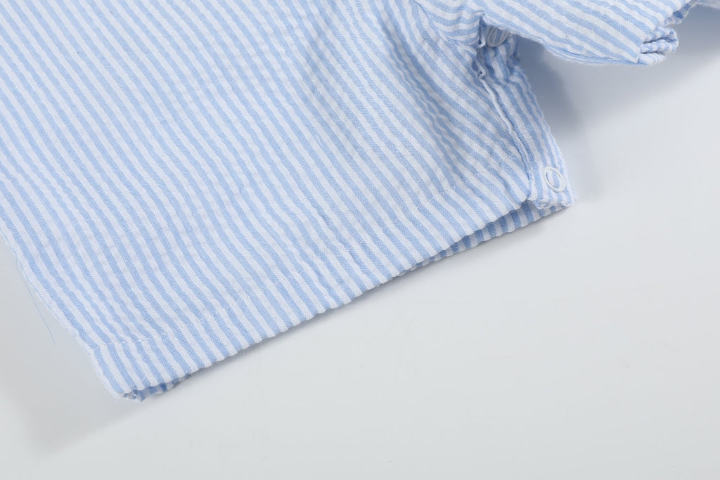 Light Blue Seersucker Easter Bunny Overalls - Lil Cactus