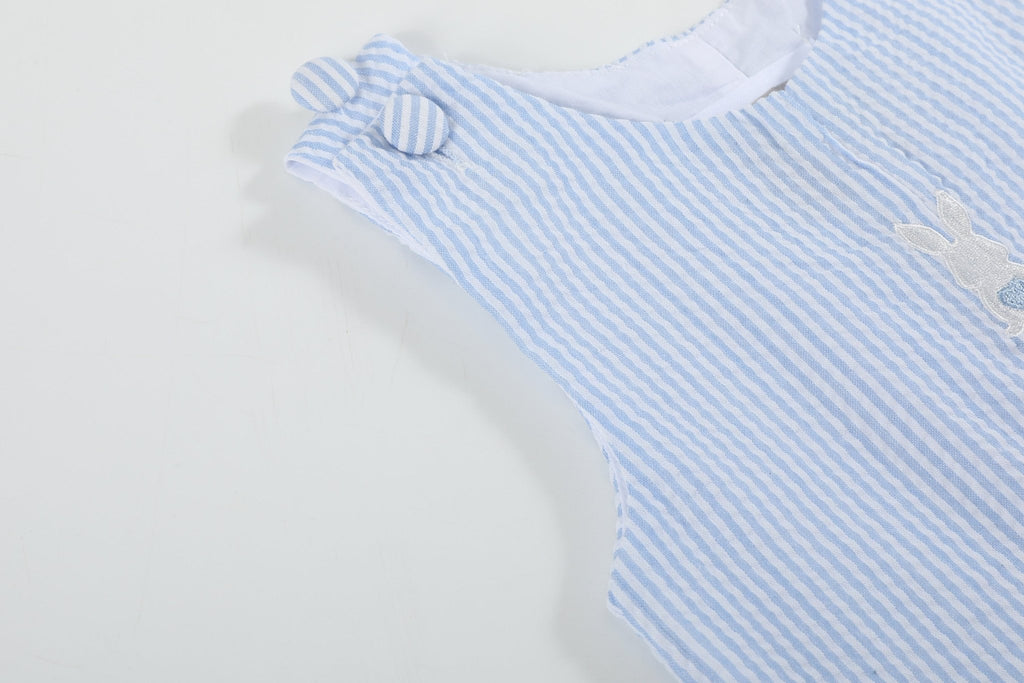 Light Blue Seersucker Easter Bunny Overalls - Lil Cactus