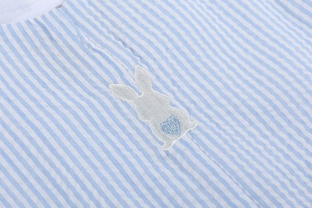 Light Blue Seersucker Easter Bunny Overalls - Lil Cactus