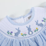 Light Blue Seersucker Easter Bunny Smocked Bishop Dress - Lil Cactus