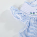 Light Blue Seersucker Easter Bunny Smocked Bishop Dress - Lil Cactus