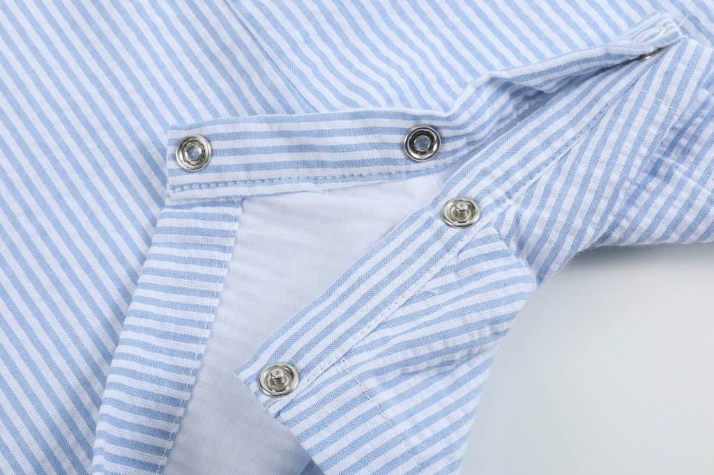 Light Blue Seersucker Lil Brother Smocked Jon Jons - Lil Cactus