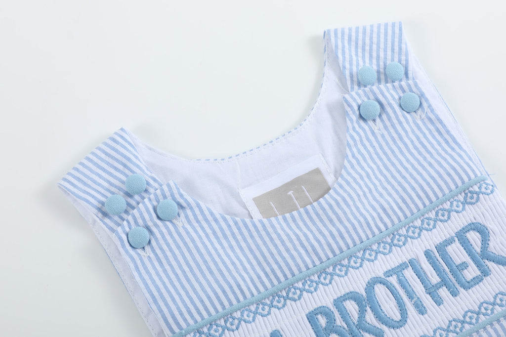 Light Blue Seersucker Lil Brother Smocked Jon Jons - Lil Cactus