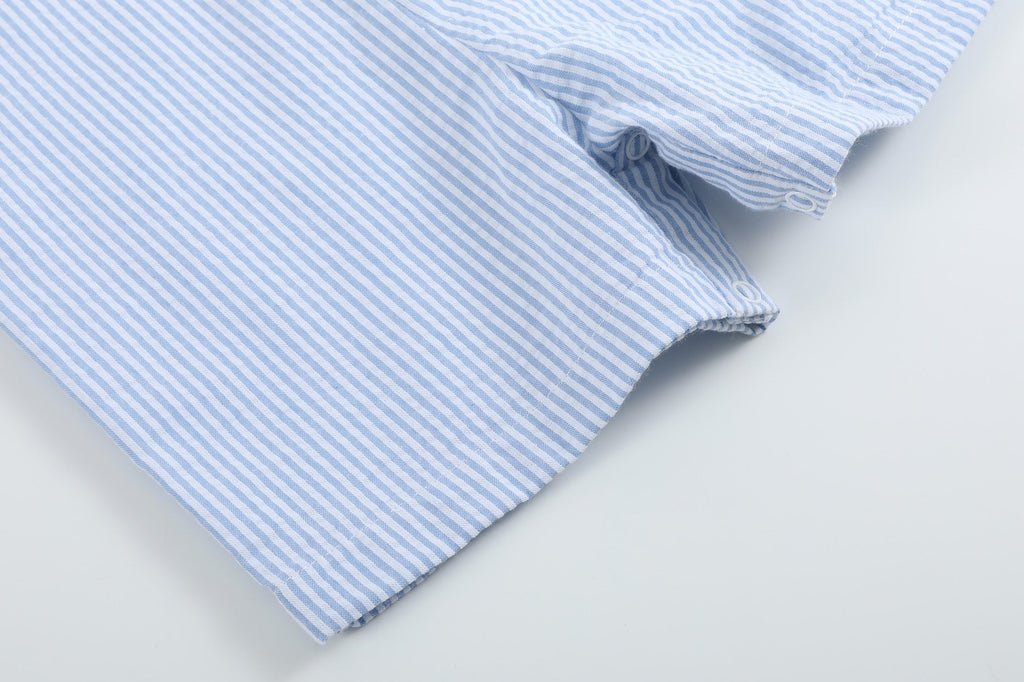 Light Blue Seersucker Lil Brother Smocked Jon Jons - Lil Cactus