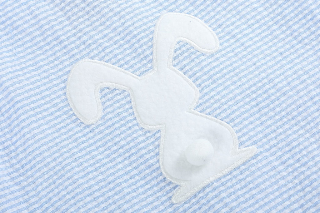 Light Blue Seersucker Pom Pom Bunny Swing Dress - Lil Cactus