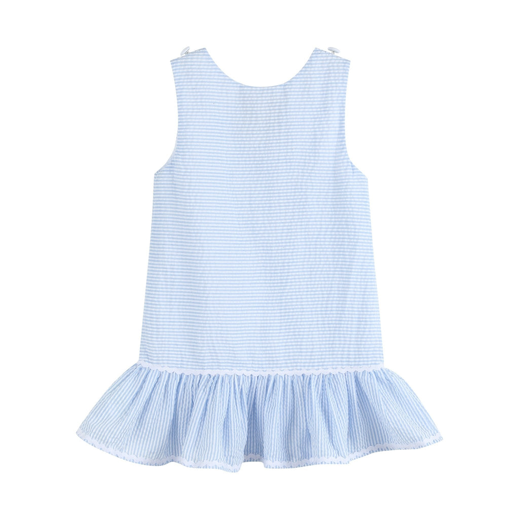 Light Blue Seersucker Pom Pom Bunny Swing Dress - Lil Cactus