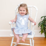 Light Blue Seersucker Pom Pom Bunny Swing Dress - Lil Cactus