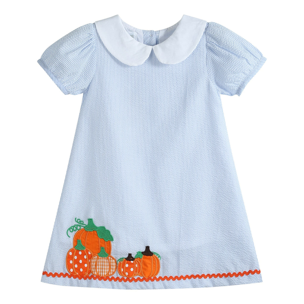 Light Blue Seersucker Pumpkin A - Line Dress - Lil Cactus