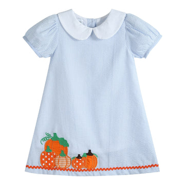 Light Blue Seersucker Pumpkin A - Line Dress - Lil Cactus
