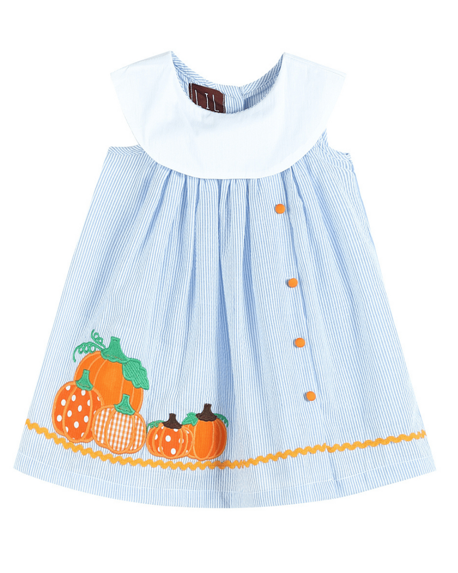 Light Blue Seersucker Pumpkin Yoke Dress - Lil Cactus