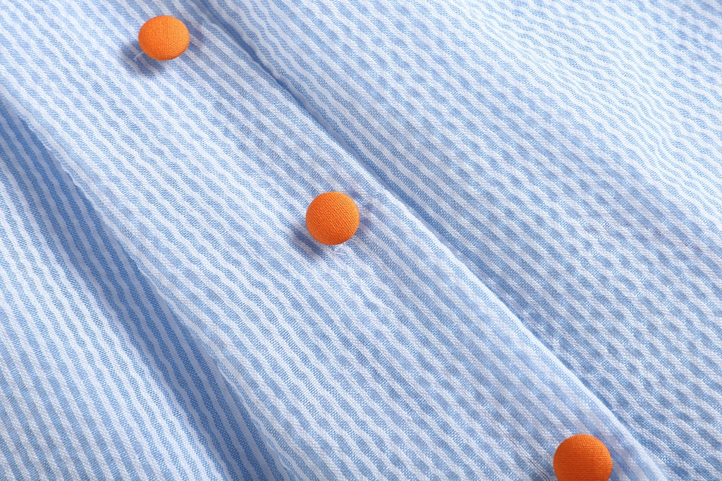 Light Blue Seersucker Pumpkin Yoke Dress - Lil Cactus