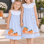 Light Blue Seersucker Pumpkin Yoke Dress - Lil Cactus