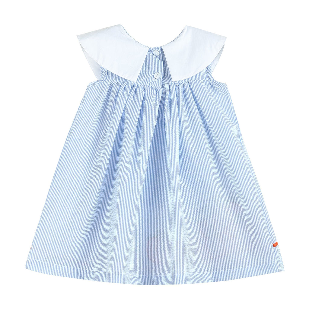 Light Blue Seersucker Pumpkin Yoke Dress - Lil Cactus