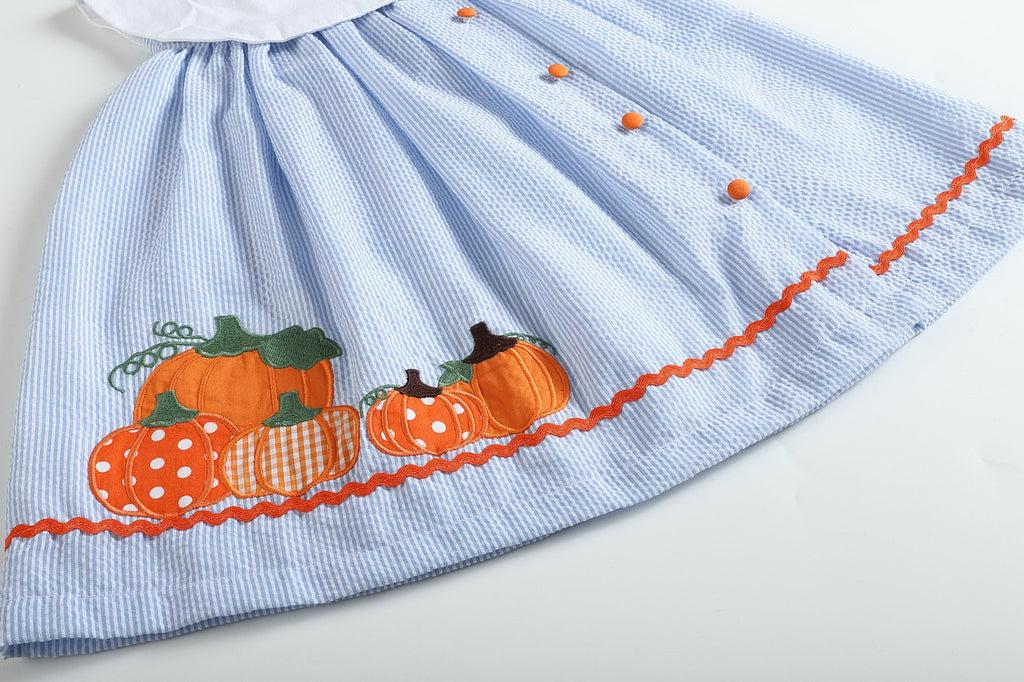 Light Blue Seersucker Pumpkin Yoke Dress - Lil Cactus